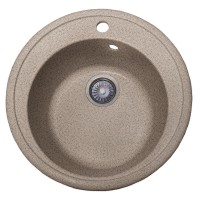 Мойка мрамор FOSTO КМД 51 К SGA-300 КРУГЛАЯ, цвет песочный пляж, D505, С ОДИНАРНЫМ СИФОНОМ