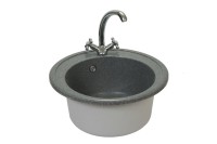 Мойка мрамор FOSTO КМД 51 К SGA-420 КРУГЛАЯ, цвет обсидиан (черный) , D505, С ОДИНАРНЫМ СИФОНОМ