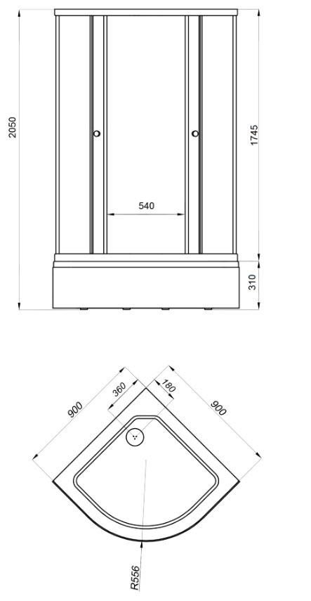 ДО Лайт 90*90 В (3 места+сифон D50) ТРИТОН