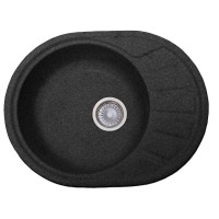 Мойка мрамор FOSTO КМ 58-45 SGA-420 ОВАЛ малый,цвет черный / обсидиан, 570*443*165, С СИФОНОМ