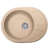 Мойка мрамор FOSTO КМ 58-45 SGA-806 ОВАЛ малый, цвет страда, 570*443*165, С ОДИНАРНЫМ СИФОНОМ