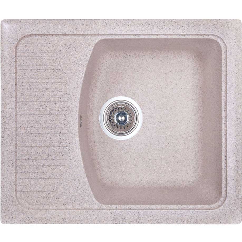 Мойка мрамор FOSTO КМ 58-50 SGA-300 ПРЯМОУГОЛЬНАЯ с сушкой,  песочный пляж, 579*493*183 , с сифоном