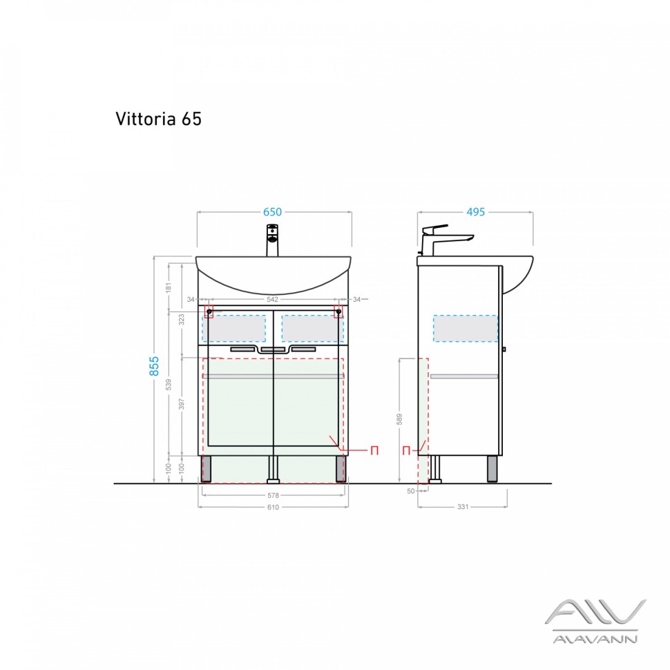 65 Тумба "VITTORIA - 65"- под умыв. Элеганс 65 белый (Алаванн)
