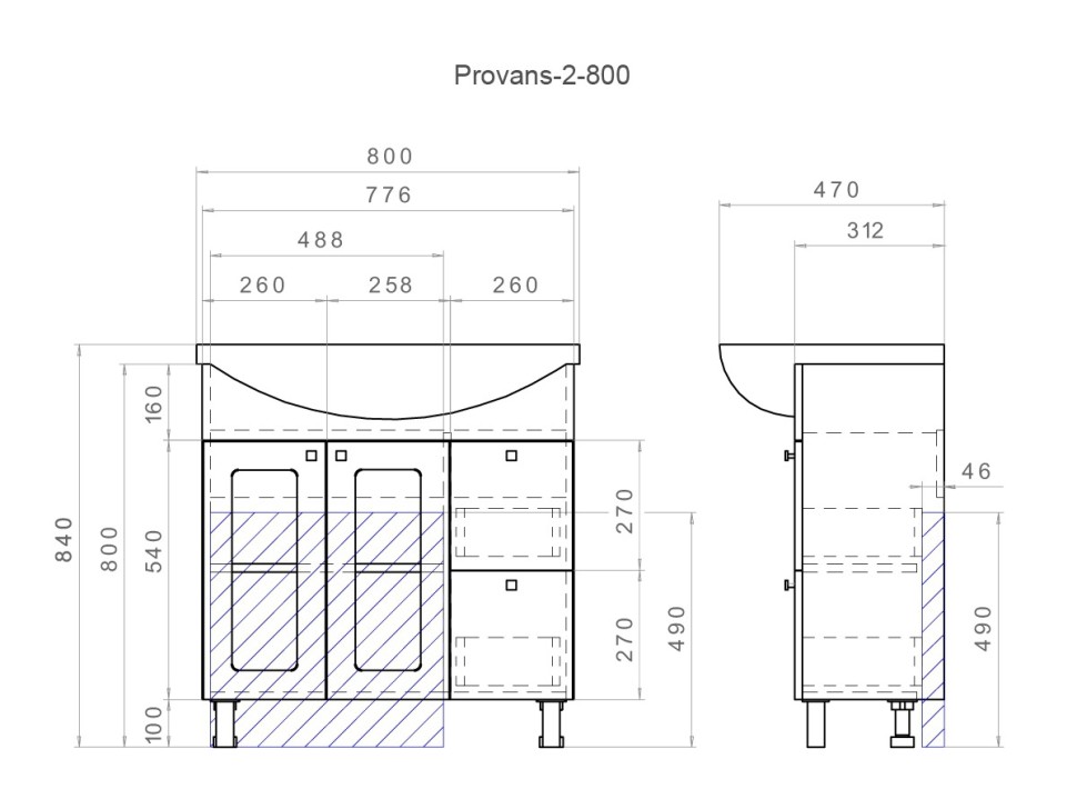 80 Тумба Provans 2-2-800 с умывальником Балтика 80 VIGO