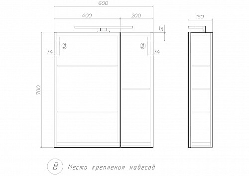 60 Шкаф-зеркало Plaza 600 со светильником VIGO