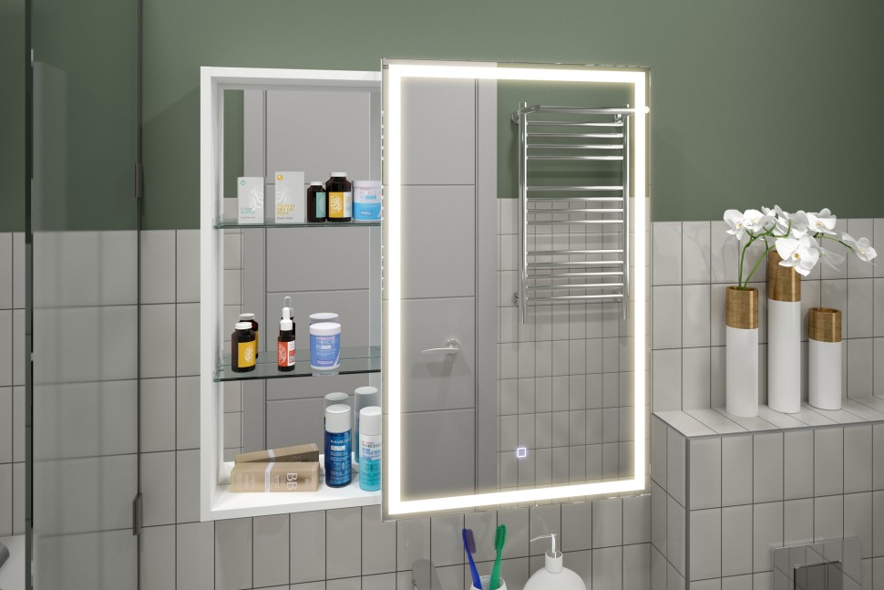 Зеркало-шкаф "Aperio LED" 800х800 правый с розеткой
