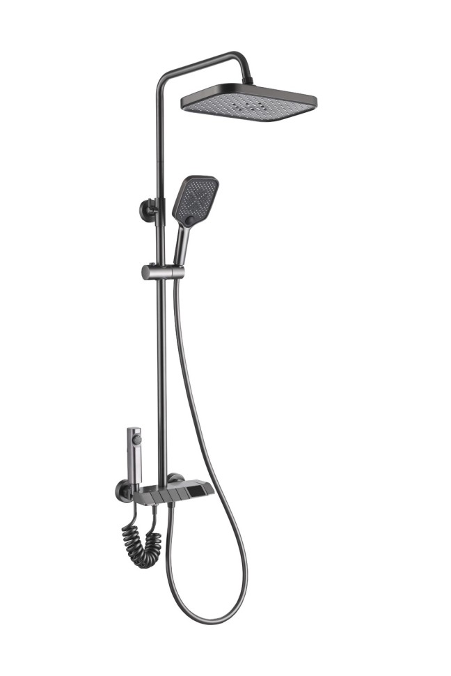Amazonia FS11GR-PVD Душевая стойка (150 см) со смесителем, гигиеническим душем, латунь, оружейная сталь EvaGold