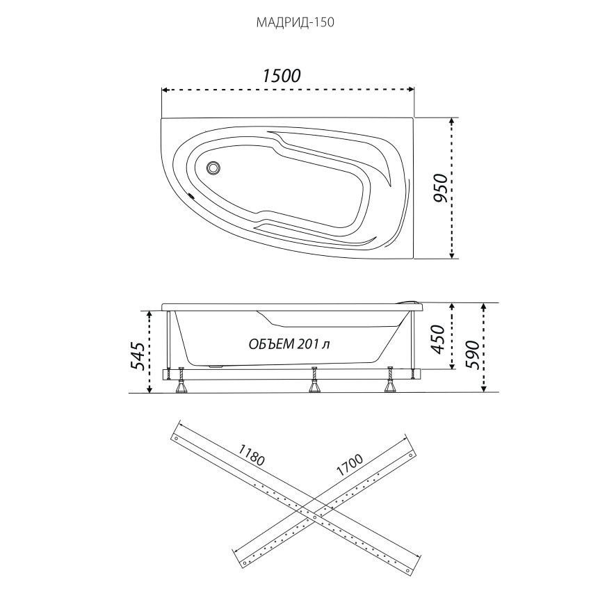 Ванна акриловая Мадрид 150х95 левая ТРИТОН