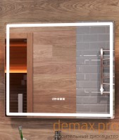 80 Зеркало LED GEOMETRY LUXE св. сенсор антизапот. часы VIGO