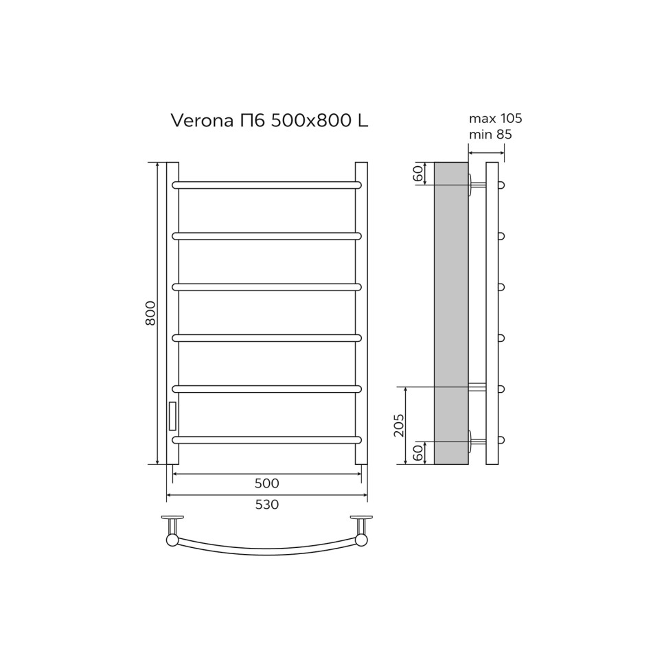 Полотенцесушитель VERONA 500/800 электрический R 6 пер. AZARIO